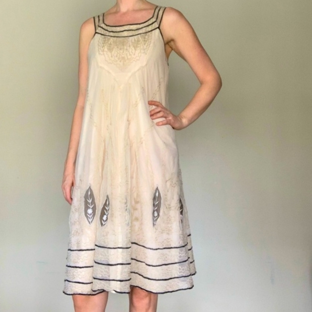 Sundance Cream and Black Embroidered Midi Dress